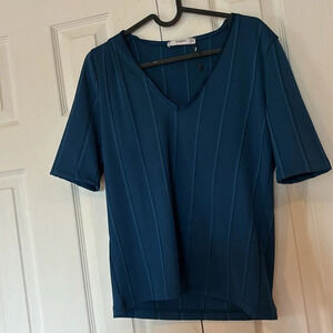 Mango rib knit 3/4 sleeves v neck top Sz  S